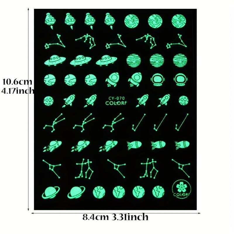3D Glow In The Dark Nail Stickers Moons Planets Adhesive Slider