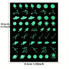 3D Glow In The Dark Nail Stickers Moons Planets Adhesive Slider