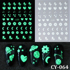 3D Glow In The Dark Nail Stickers Moons Planets Adhesive Slider