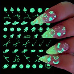 3D Glow In The Dark Nail Stickers Moons Planets Adhesive Slider