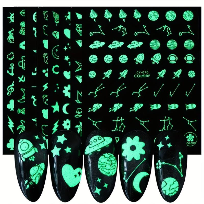 3D Glow In The Dark Nail Stickers Moons Planets Adhesive Slider