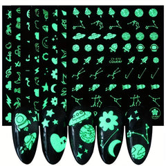 3D Glow In The Dark Nail Stickers Moons Planets Adhesive Slider