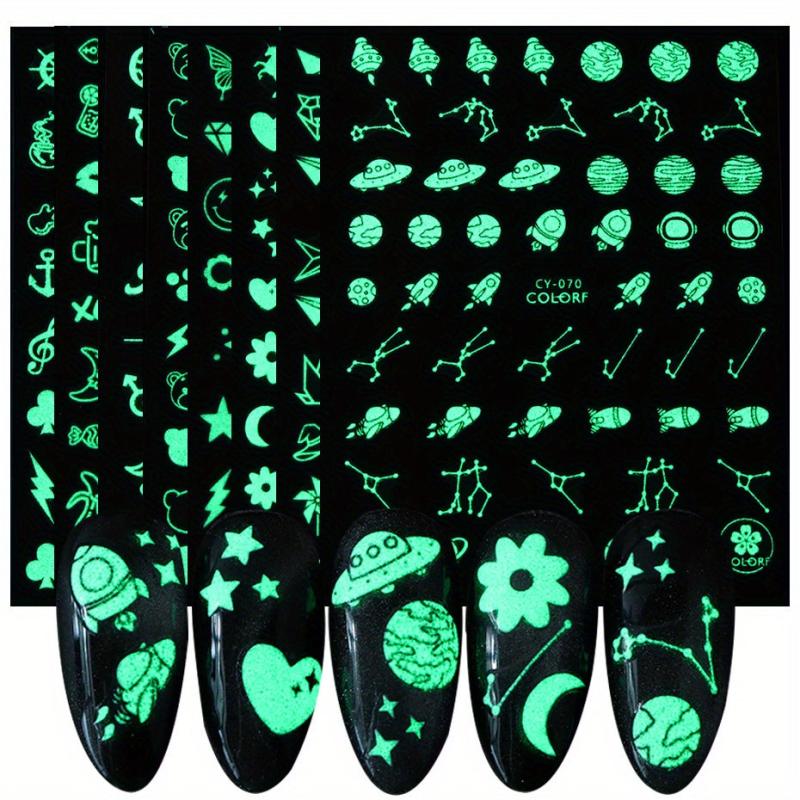 3D Glow In The Dark Nail Stickers Moons Planets Adhesive Slider