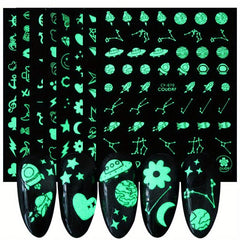 3D Glow In The Dark Nail Stickers Moons Planets Adhesive Slider