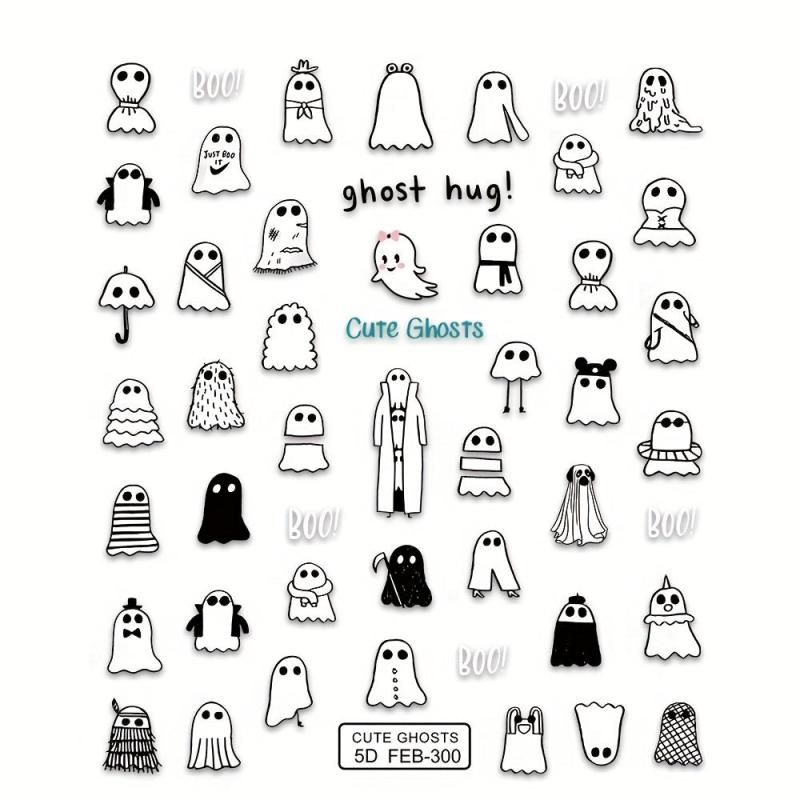 5D Embossed Ghost Nail Stickers Halloween Nail Sticker For Women Girls