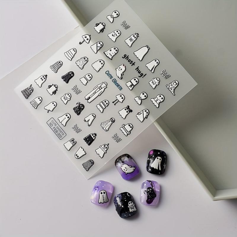 5D Embossed Ghost Nail Stickers Halloween Nail Sticker For Women Girls