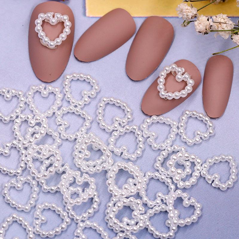 50 pcs Colorful Pearl Chain Nail Art Charms Heart Hollow Decoration