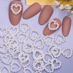 50 pcs Colorful Pearl Chain Nail Art Charms Heart Hollow Decoration