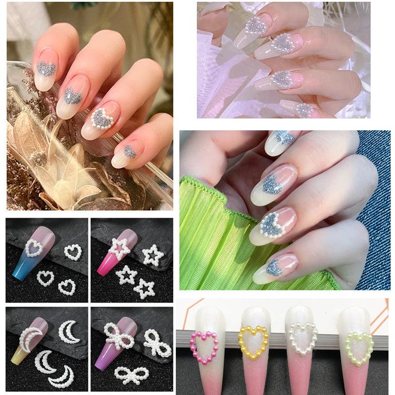 50 pcs Colorful Pearl Chain Nail Art Charms Heart Hollow Decoration