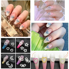 50 pcs Colorful Pearl Chain Nail Art Charms Heart Hollow Decoration