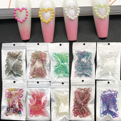50 pcs Colorful Pearl Chain Nail Art Charms Heart Hollow Decoration
