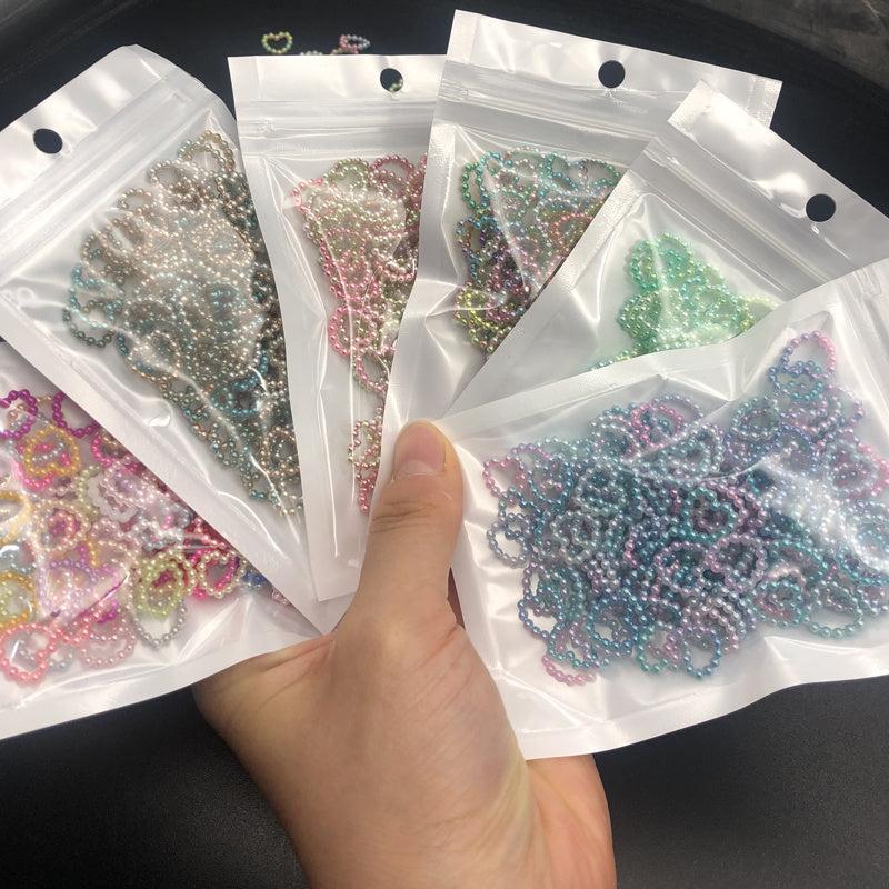 50 pcs Colorful Pearl Chain Nail Art Charms Heart Hollow Decoration