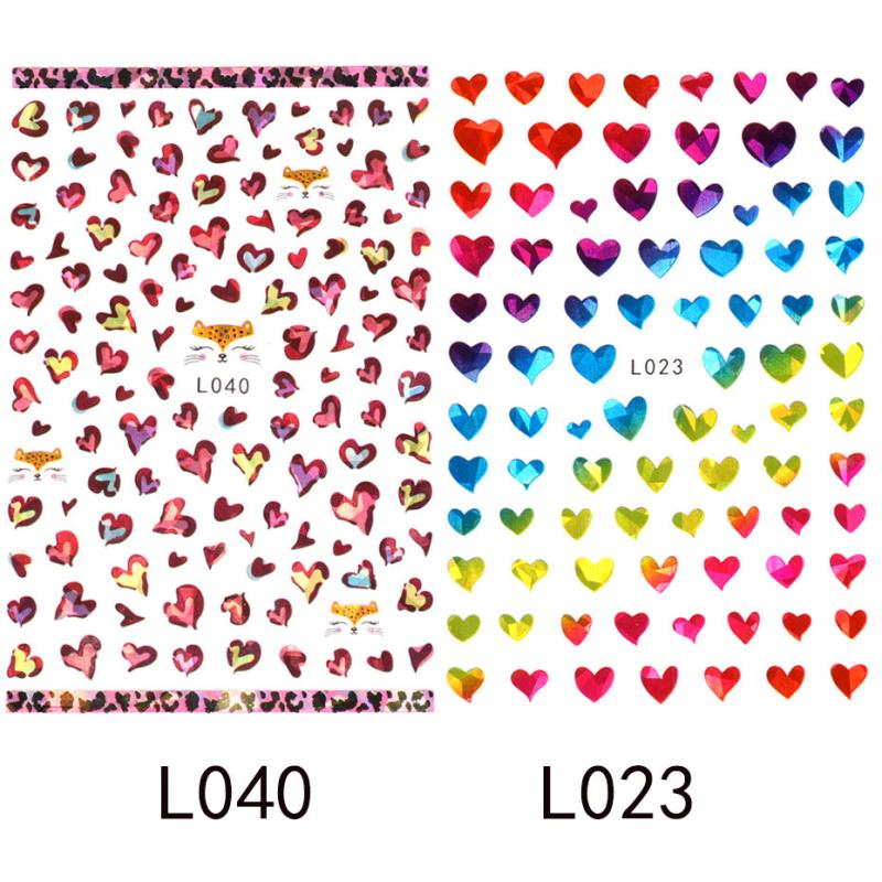 2 Laser Heart Nails Art Stickers Romantic Sliders DIY Manicure Decor