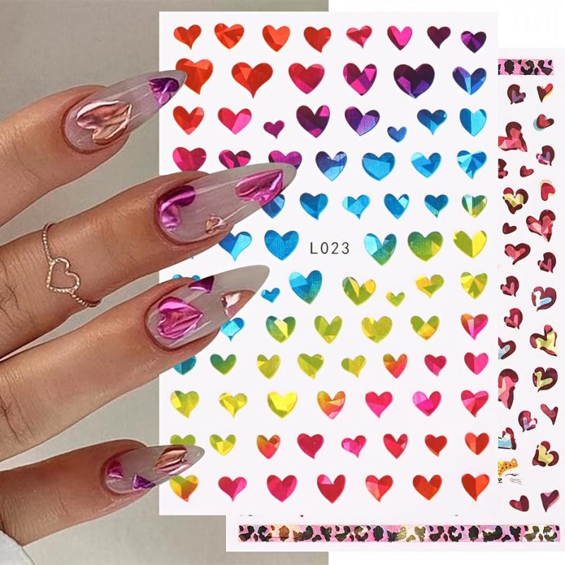 2 Laser Heart Nails Art Stickers Romantic Sliders DIY Manicure Decor