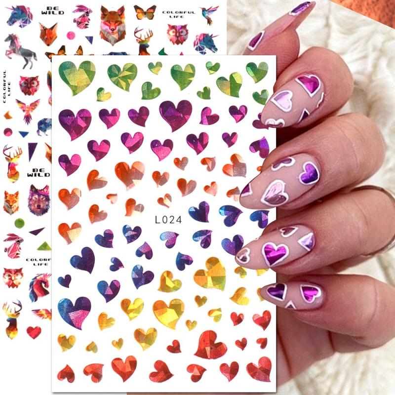 2 Laser Heart Nails Art Stickers Romantic Sliders DIY Manicure Decor