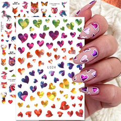 2 Laser Heart Nails Art Stickers Romantic Sliders DIY Manicure Decor
