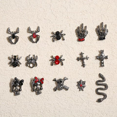 10pcs Halloween Nail Art Charms 3D Metal Spider Skeleton Cross Skull Nail Gem