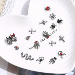 10pcs Halloween Nail Art Charms 3D Metal Spider Skeleton Cross Skull Nail Gem