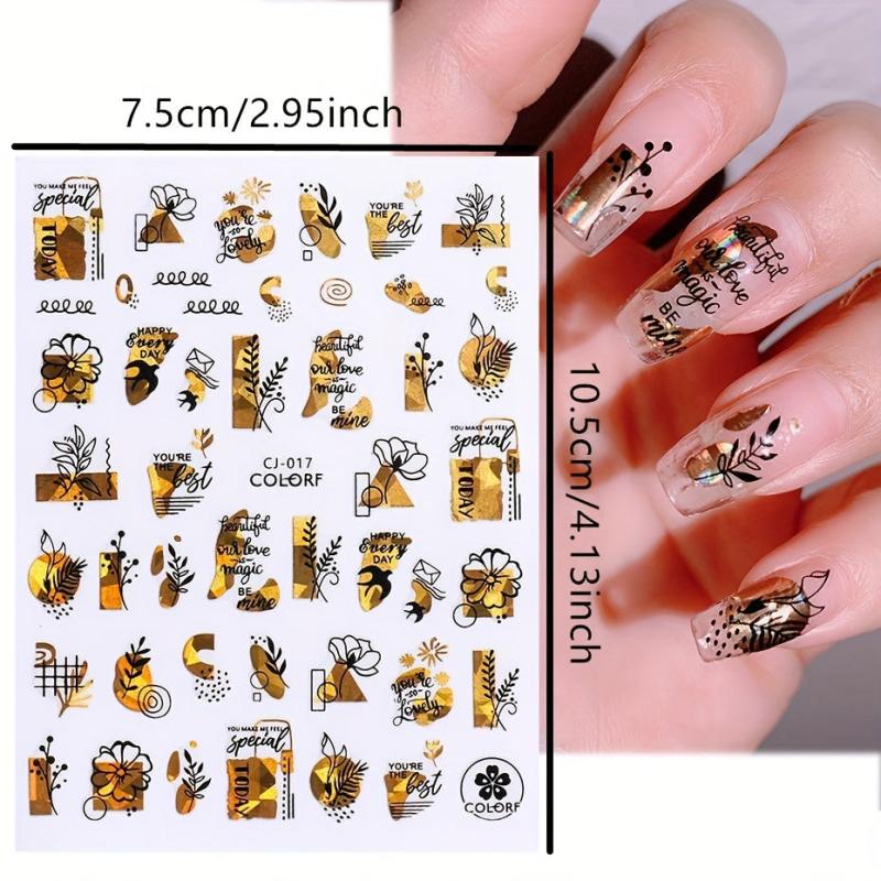 9pcs Abstract Style Nail Art Stickers Flower Heart Nail Art Decals