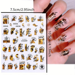 9pcs Abstract Style Nail Art Stickers Flower Heart Nail Art Decals