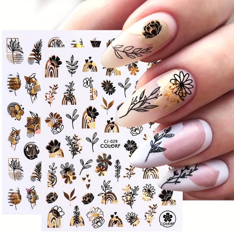 9pcs Abstract Style Nail Art Stickers Flower Heart Nail Art Decals