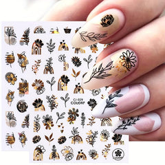 9pcs Abstract Style Nail Art Stickers Flower Heart Nail Art Decals