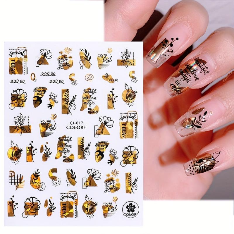 9pcs Abstract Style Nail Art Stickers Flower Heart Nail Art Decals