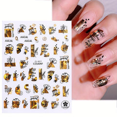 9pcs Abstract Style Nail Art Stickers Flower Heart Nail Art Decals