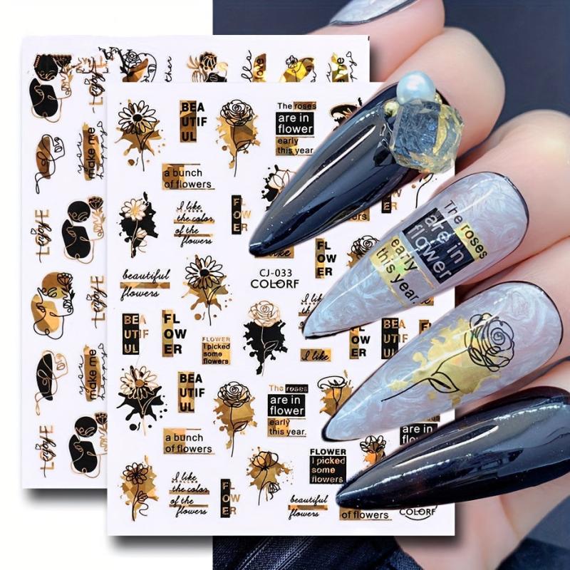 9pcs Abstract Style Nail Art Stickers Flower Heart Nail Art Decals