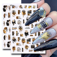 9pcs Abstract Style Nail Art Stickers Flower Heart Nail Art Decals
