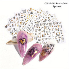 9pcs Abstract Style Nail Art Stickers Flower Heart Nail Art Decals