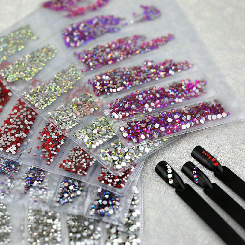 AB Crystal Flat Back Nail Rhinestone 3D Mixed Sizes Diamonds Nail Art