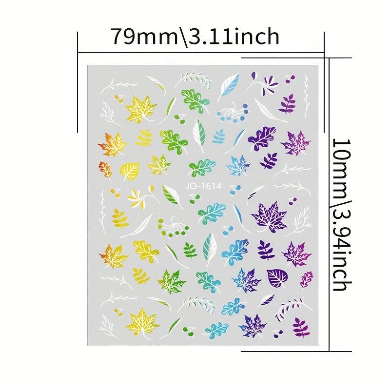 12pcs Colorful Leaf Nail Art Stickers Self Adhesive Laser Nail Decals