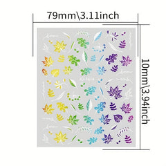 12pcs Colorful Leaf Nail Art Stickers Self Adhesive Laser Nail Decals