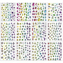 12pcs Colorful Leaf Nail Art Stickers Self Adhesive Laser Nail Decals