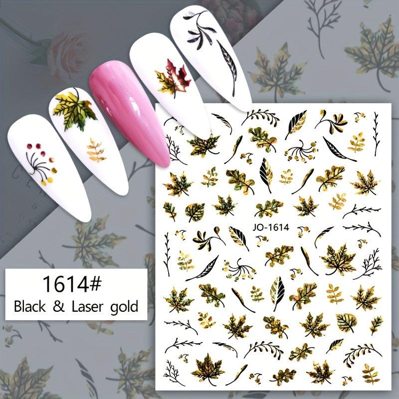 12pcs Colorful Leaf Nail Art Stickers Self Adhesive Laser Nail Decals