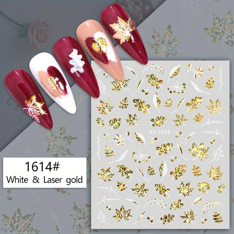 12pcs Colorful Leaf Nail Art Stickers Self Adhesive Laser Nail Decals