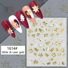 12pcs Colorful Leaf Nail Art Stickers Self Adhesive Laser Nail Decals