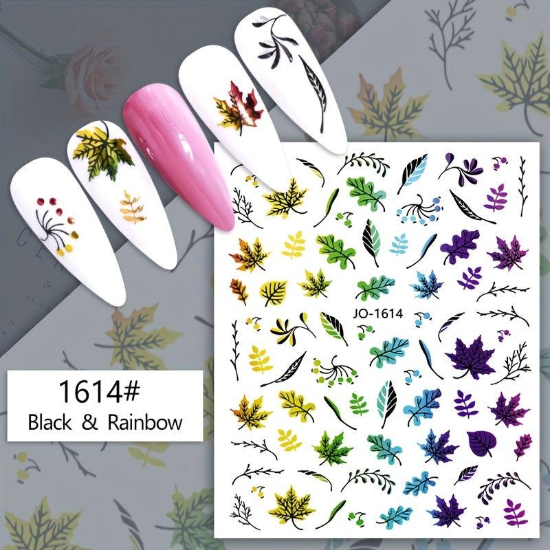 12pcs Colorful Leaf Nail Art Stickers Self Adhesive Laser Nail Decals
