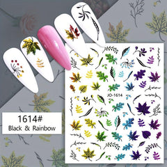 12pcs Colorful Leaf Nail Art Stickers Self Adhesive Laser Nail Decals