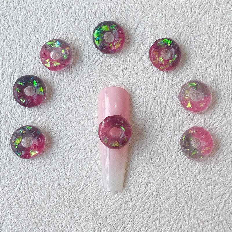 30-Pc 3D Luminous Donut Charms Resin Nail Art Decorations DIY Manicures
