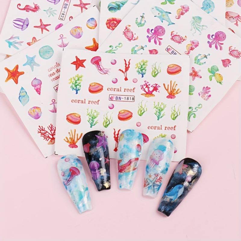 Cartoon Marine Life Nail Stickers For Women And Girls