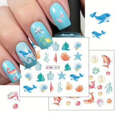 Cartoon Marine Life Nail Stickers For Women And Girls