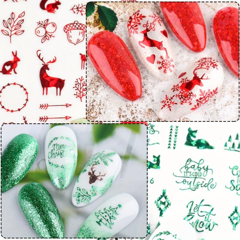 3pcs Christmas Nail Art Stickers Self Adhesive Snowflake Elk Snowman Nail Decals