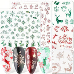 3pcs Christmas Nail Art Stickers Self Adhesive Snowflake Elk Snowman Nail Decals
