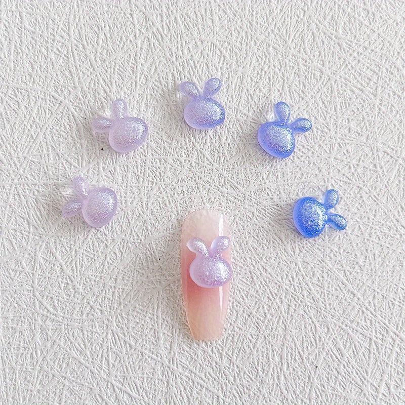 30 pcs Aurora Rabbit Nail Charms w/ Rhinestones & Glitter - DIY Manicures