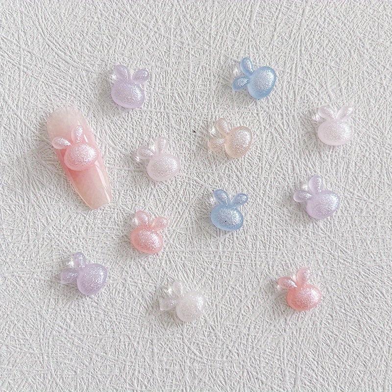 30 pcs Aurora Rabbit Nail Charms w/ Rhinestones & Glitter - DIY Manicures