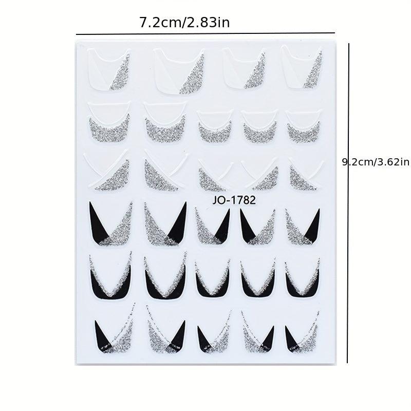 Glitter French Nail Art Sticker 3D Self Adhesive Nail Decals