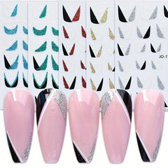 Glitter French Nail Art Sticker 3D Self Adhesive Nail Decals