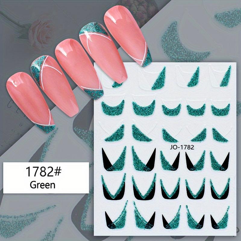 Glitter French Nail Art Sticker 3D Self Adhesive Nail Decals